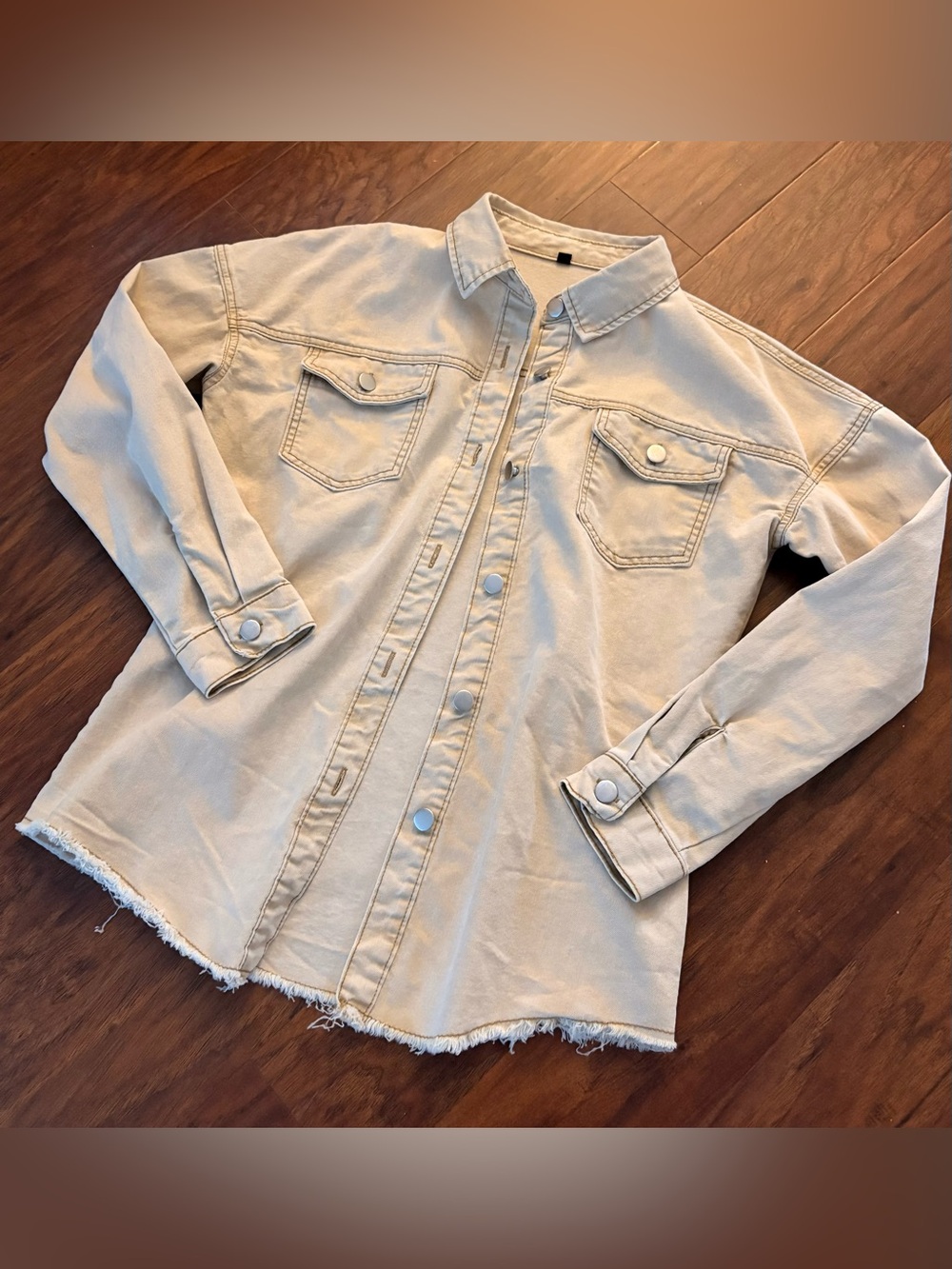 Neutral Beige Button-Front Shacket